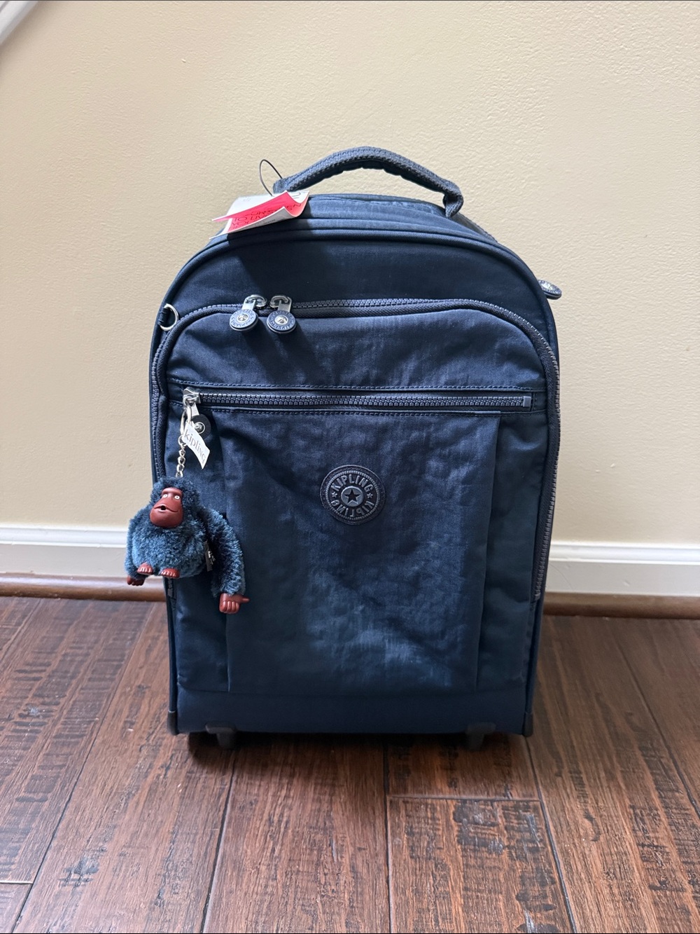 Kipling Navy Blue Kids Rolling Backpack with Monkey Charm